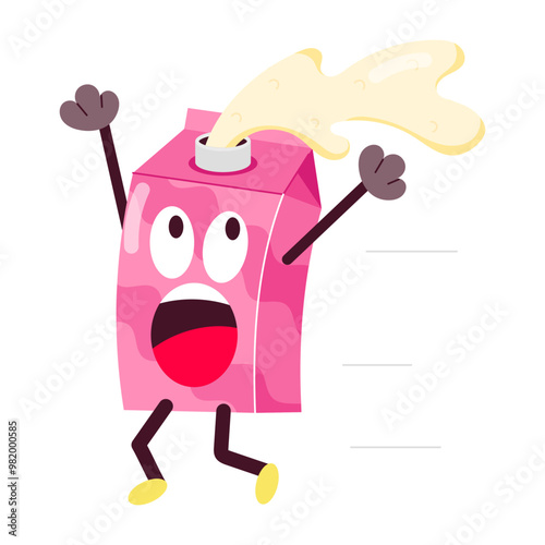 Cartoon style sticker of milk box with cute emoji on it 