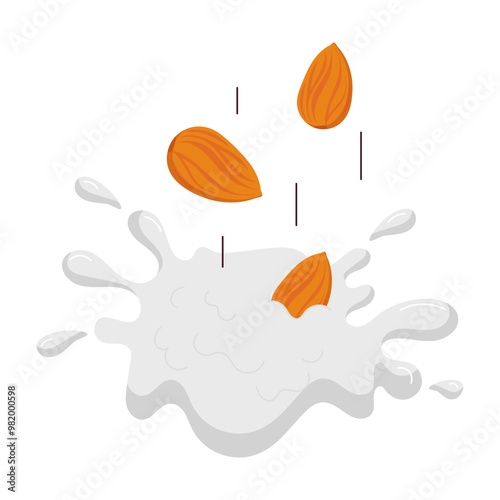 A flat style sticker of almond milk 