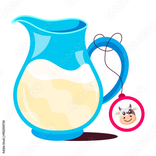 Comic style sticker of milk jug with tag 