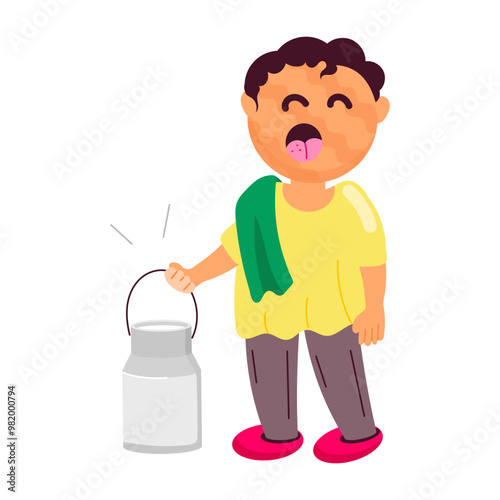 Cartoon style sticker of dairy worker 