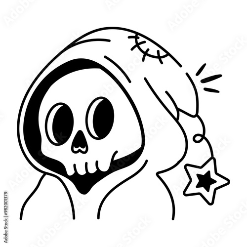 Hand drawn icon of grip reaper skull 