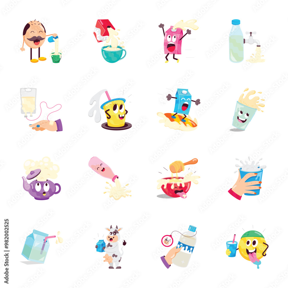 Basic RGBHandy Bundle of Dairy Drinks Flat Stickers Basic RGBHandy Bundle of Dairy Drinks Flat Stickers
