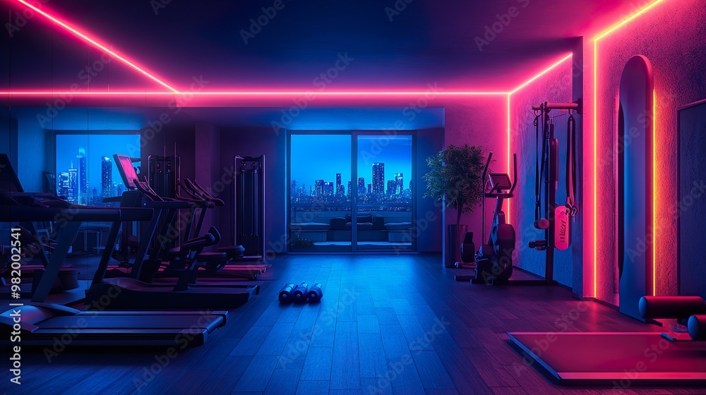 Neon Infused Home Gym Featuring Advanced Workout Machines and Futuristic Lighting Effects Neon Infused Home Gym Featuring Advanced Workout Machines and Futuristic Lighting Effects