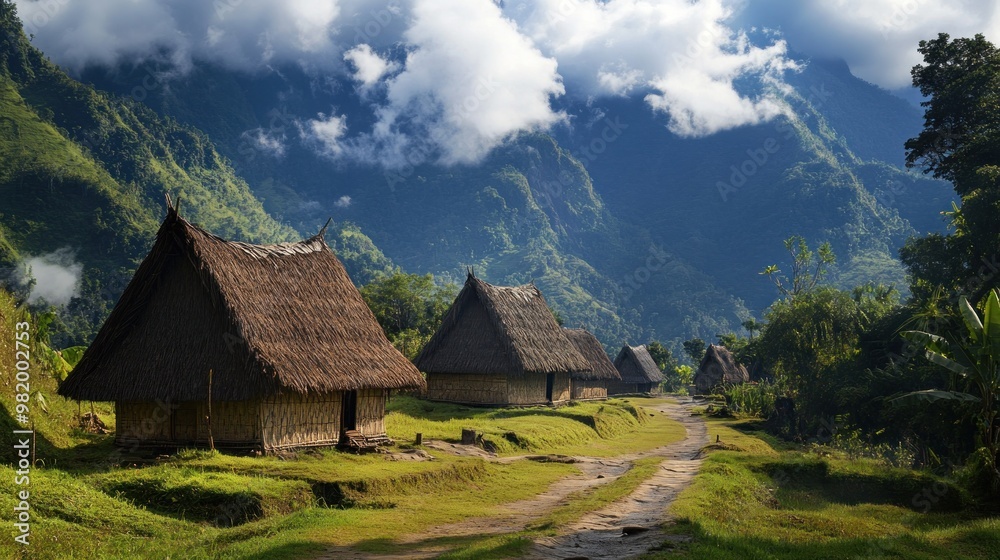 Traditional Houses in a Lush Mountain Valley Traditional Houses in a Lush Mountain Valley