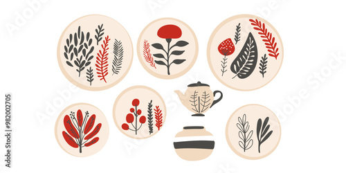 Set of ethno traditional ceramics utensils, banner