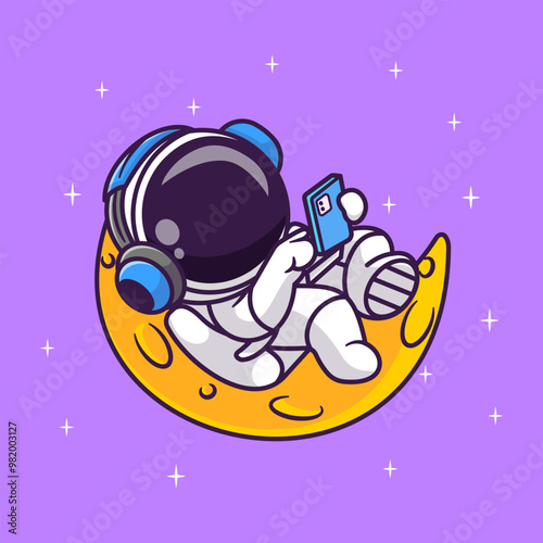 Cute Astronaut Listening Music On Moon With Headphone
Cartoon Vector Icon Illustration. Science Technology Icon
Concept Isolated Premium Vector. Flat Cartoon Style