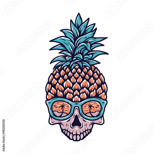 pineapple skull illustration vector