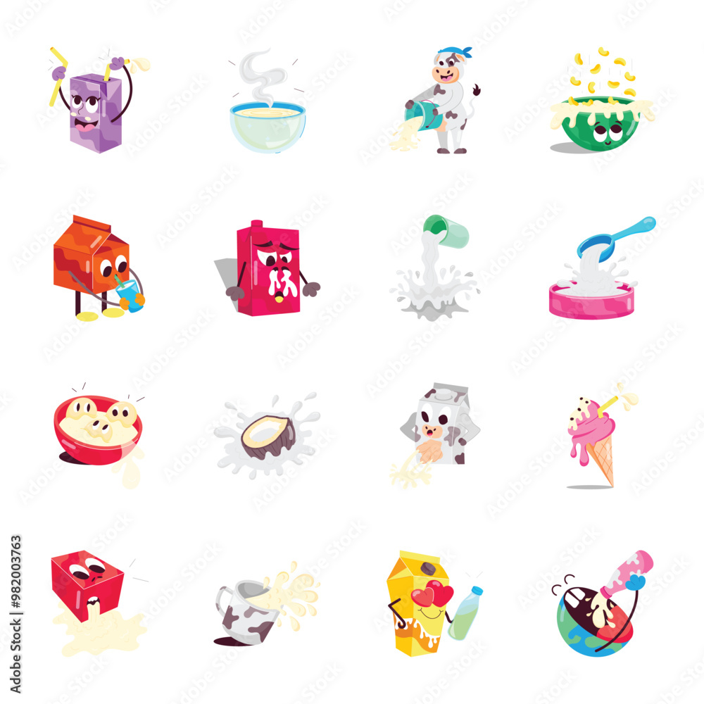 Fototapeta premium Basic RGBLatest Collection of Dairy Flat Stickers