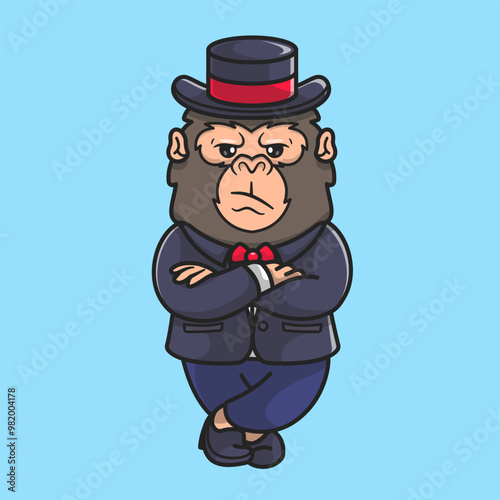 Cute Business Gorilla Wearing Coat And Folded Arms Cartoon 
Vector Icon Illustration. Animal Business Icon Concept
Isolated Premium Vector. Flat Cartoon Style

