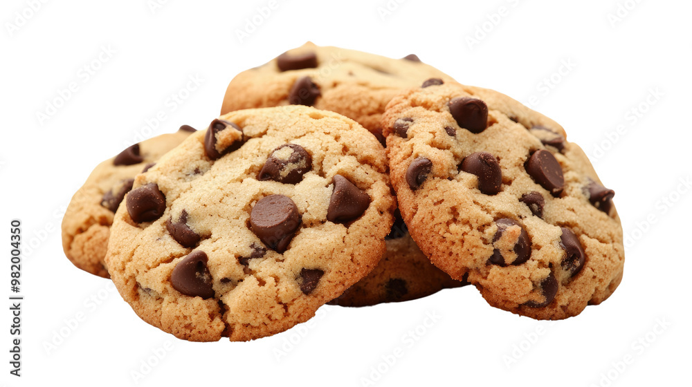 Chocolate chip cookies on a white transparent background Chocolate chip cookies on a white transparent background