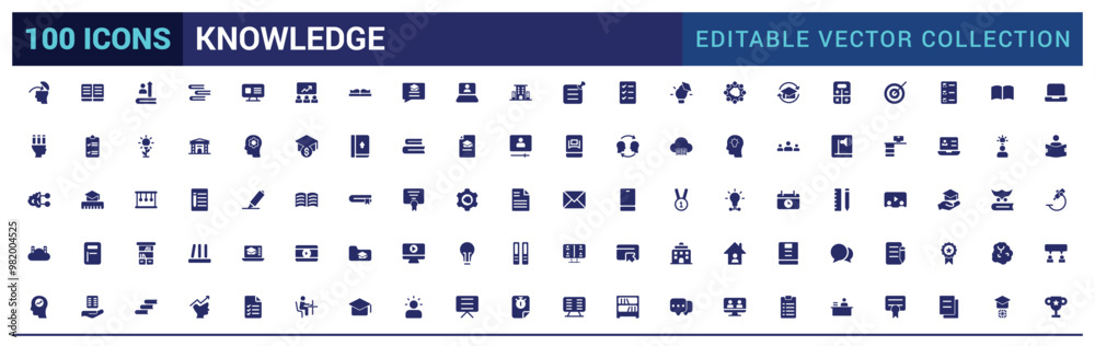 Set of related to knowledge icons. Solid icon collection. Filled icon set, glyph for web and ui. Editable solid icons set. Vector illustration. Set of related to knowledge icons. Solid icon collection. Filled icon set, glyph for web and ui. Editable solid icons set. Vector illustration.