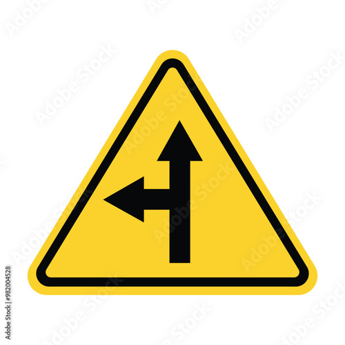 Yellow Triangle The road branches to the left ahead Road Sign. A sharp left turn ahead Traffic Sign