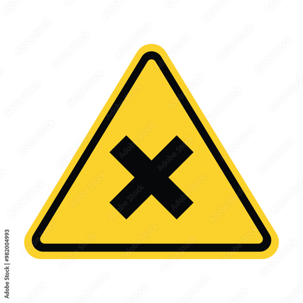 Yellow Triangle X Mark Traffic Sign. Railroad Crossing Warning Yellow Triangle X Mark Traffic Sign. Railroad Crossing Warning