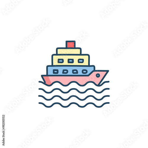 Abstract colorful ship and orange sky after sundown in the middle of sea vector art illustration icon design. Icon concept vector design