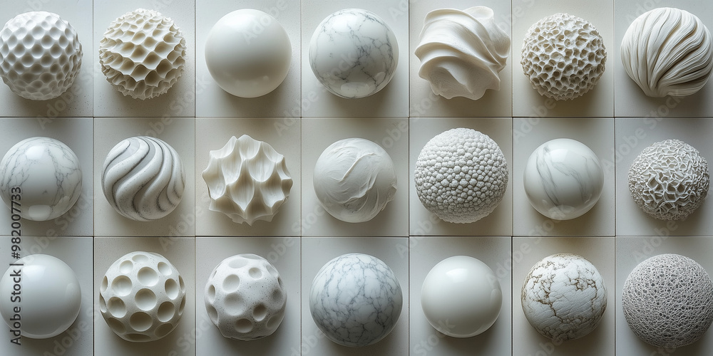 A grid of varying sizes small balls with different texture A grid of varying sizes small balls with different texture