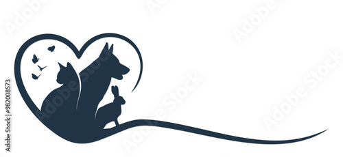 The symbol of a heart with pets and butterflies.

