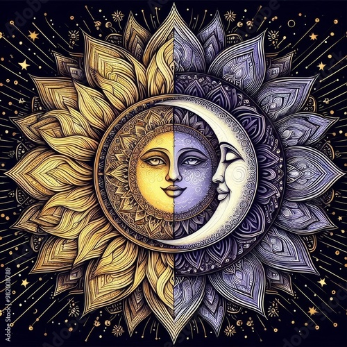 background with moon and sun