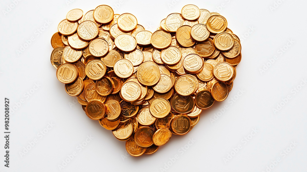 Heart made of gold coins, isolated on a simple background Heart made of gold coins, isolated on a simple background