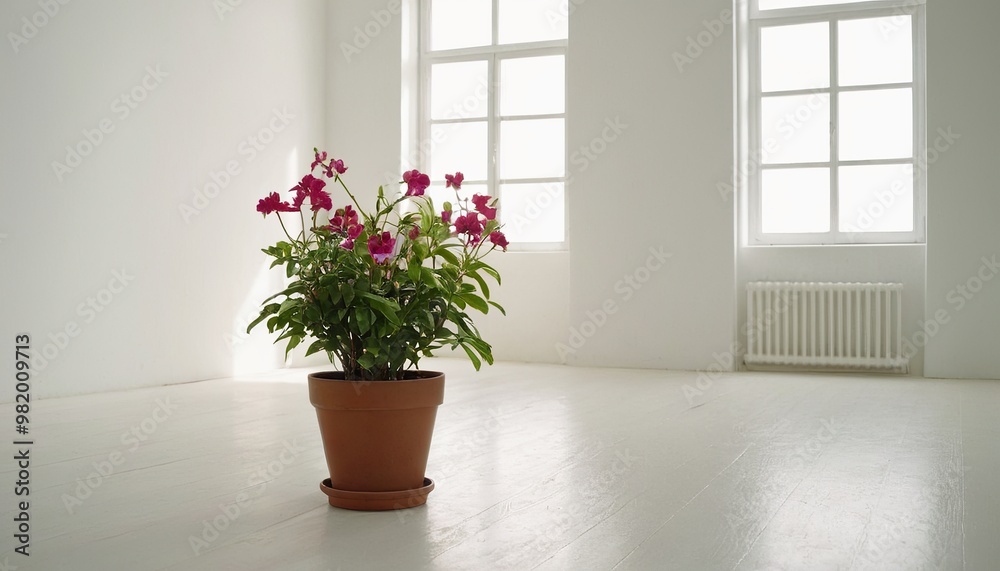 Modern Interior Design Concept with White Wall Background. Tabletop for your product with Tree Pot and Beautiful Plants as Decoration in Room 442 Modern Interior Design Concept with White Wall Background. Tabletop for your product with Tree Pot and Beautiful Plants as Decoration in Room 442