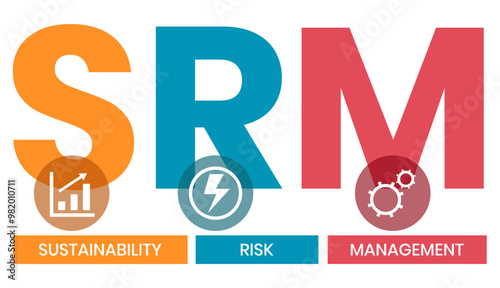 SRM - Sustainability Risk Management acronym. business concept background. vector illustration concept with keywords and icons. lettering illustration with icons for web banner, flyer, landing