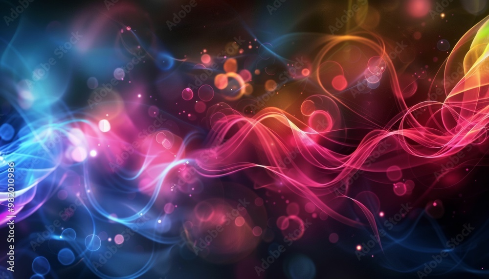 Glowing neon waves and bubbles abstract background Glowing neon waves and bubbles abstract background