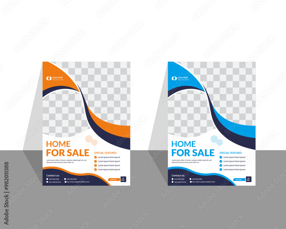 Abstract Real Estate Property Flyer with color variation, A4 with Bleed, Print Ready, EPS formet, Editable. Real estate flyer design template set, bundle flyer

