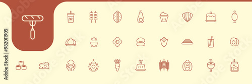 Flat Design Vector Line Icons of Bakery and Pastry Items