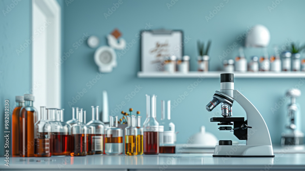 Laboratory Setup with Test Tubes and Microscopes in Hospital Laboratory Setup with Test Tubes and Microscopes in Hospital
