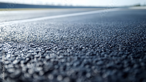 close up shot of an empty F1 track highlights textured asphalt surface, capturing essence of speed and precision in motorsport