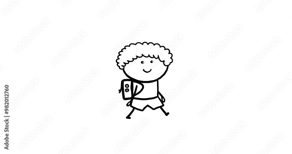 Peter boy with school bag whiteboard. Part of pupils schoolboys and schoolgirls animated characters with school bag seamless loop black and white. Cartoon animation style black comic outline.
Peter boy with school bag whiteboard. Part of pupils schoolboys and schoolgirls animated characters with school bag seamless loop black and white. Cartoon animation style black comic outline.