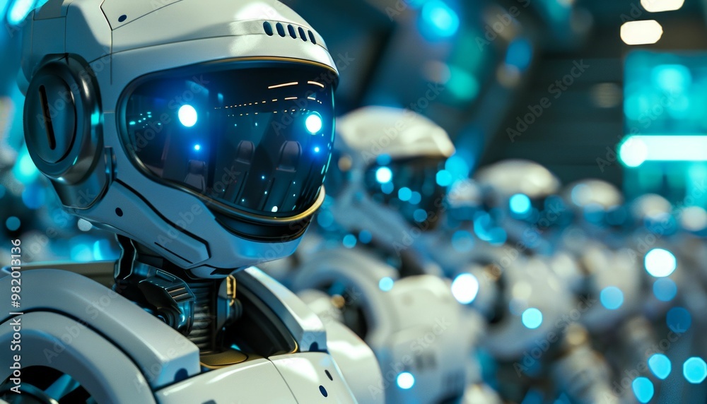 Fototapeta premium Futuristic Robots Gather in a Mysterious Digital Space