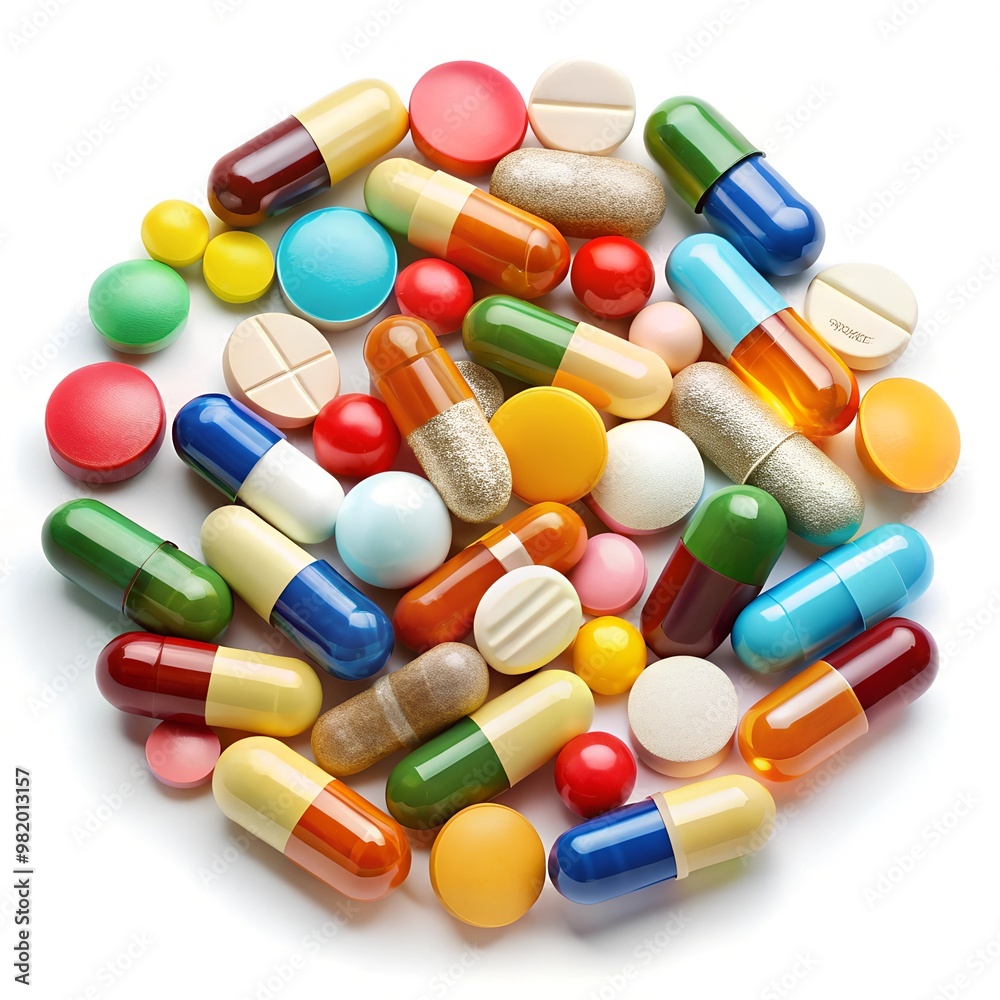 Medical pills and tablets isolated white background Medical pills and tablets isolated white background