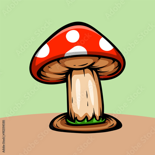Colored single big mushroom isolated design vector vintage style hand draw