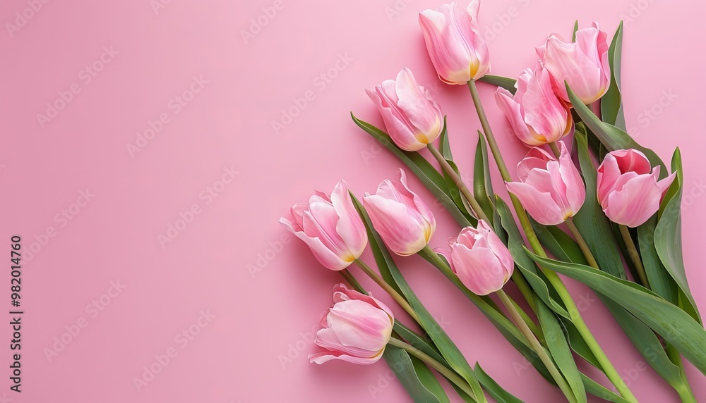 Pink tulips bouquet on a pink background Pink tulips bouquet on a pink background