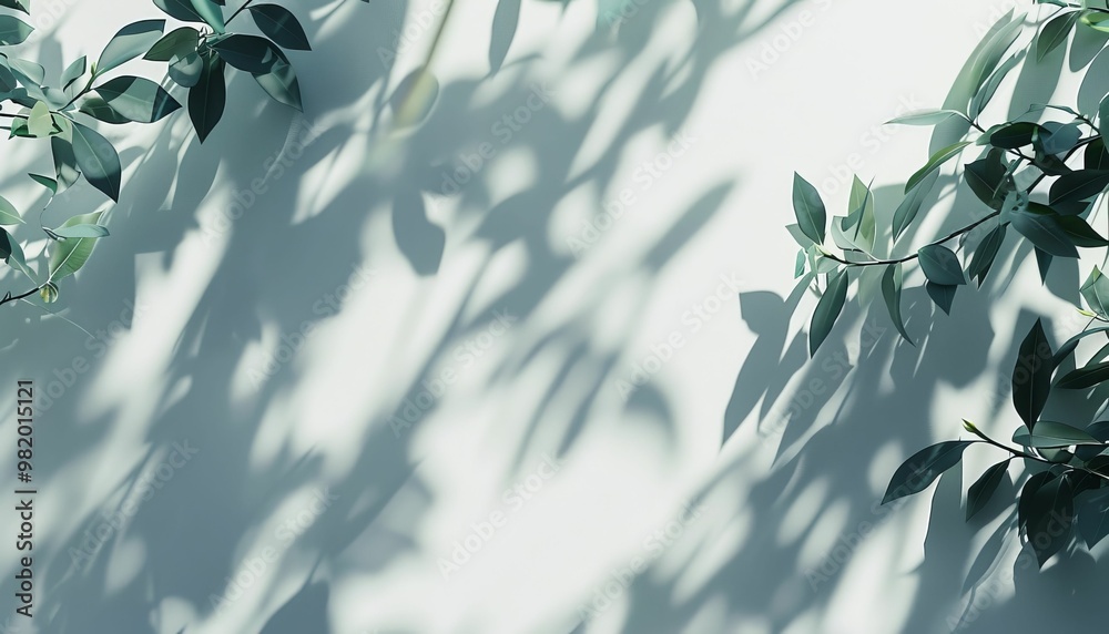 Delicate Foliage Dancing on a Pristine Wall Creating a Play of Light and Shadow