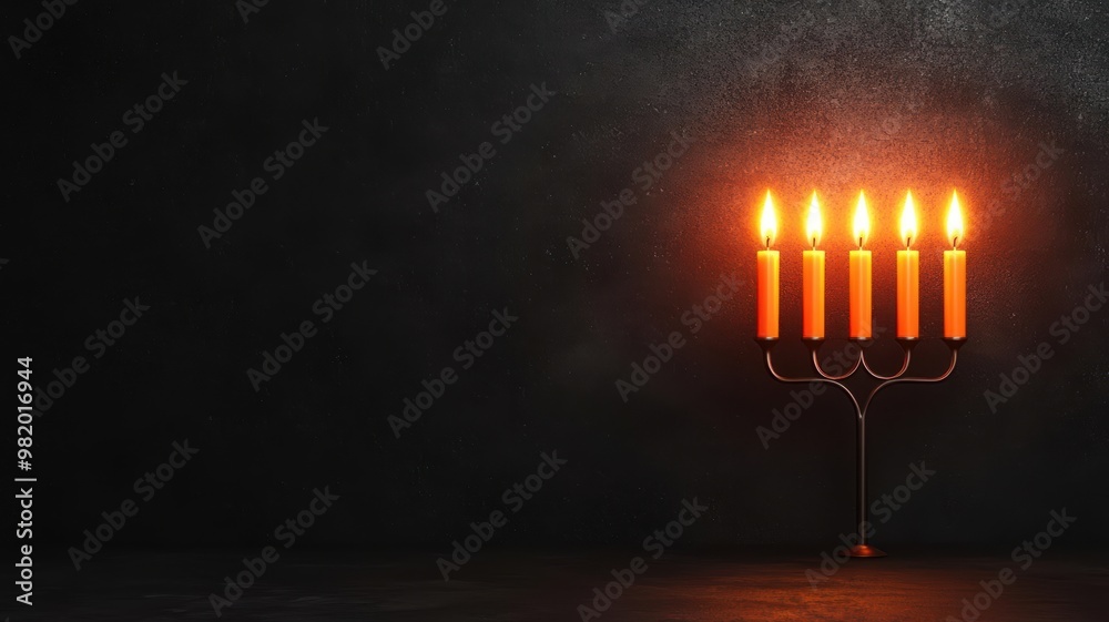 Fototapeta premium Hanukkah menorah, detailed close-up of candles and flames, 3D illustration