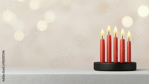 Hanukkah menorah on a windowsill, snowy background, 3D illustration photo