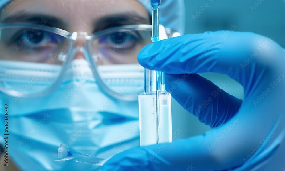 Laboratory Worker Adding Liquid Reagent to Test Tubes Laboratory Worker Adding Liquid Reagent to Test Tubes