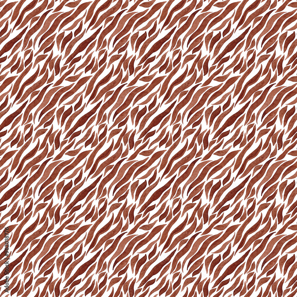 Seamless African pattern. A watercolor drawing that imitates the skin of an animal - a zebra. Brown stripe. White background Seamless African pattern. A watercolor drawing that imitates the skin of an animal - a zebra. Brown stripe. White background