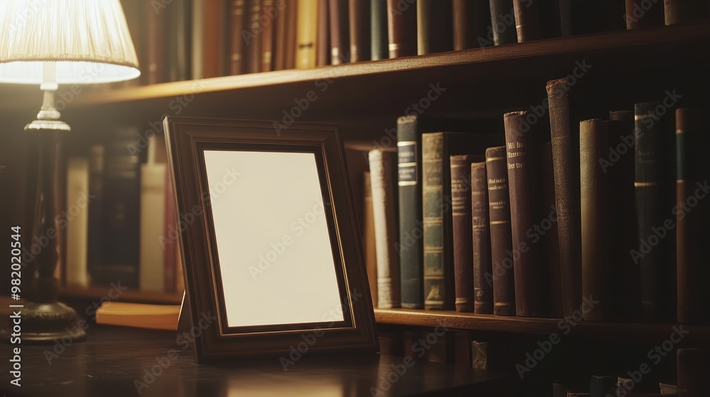 custom made wallpaper toronto digitalCozy Library with Empty Frame and Warm Lamp Light