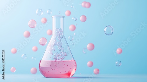 A laboratory experiment showcasing a chemical reaction, with liquids changing color and producing bubbles, highlighting the dynamic nature of chemical processes.