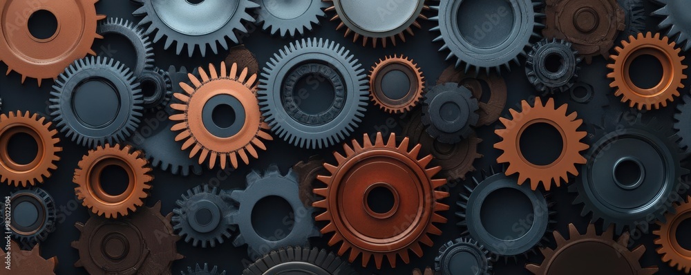 Capture a high-angle view of a complex network of interconnected gears symbolizing the intricate system of payroll taxes in a steampunk digital art style Capture a high-angle view of a complex network of interconnected gears symbolizing the intricate system of payroll taxes in a steampunk digital art style