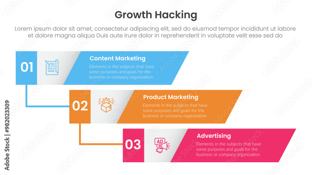growth hacking infographic 3 point with vertical timeline skew rectangle waterfall for slide presentation growth hacking infographic 3 point with vertical timeline skew rectangle waterfall for slide presentation