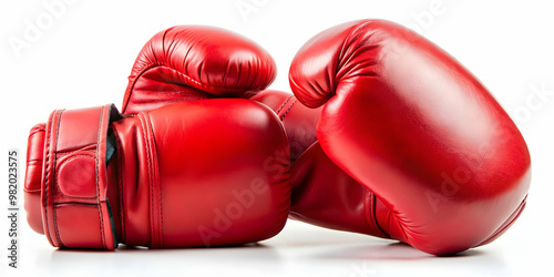 Pair of red boxing gloves on a white background, boxing, gloves, sport, training, fight, equipment, red, pair, isolated, fitness