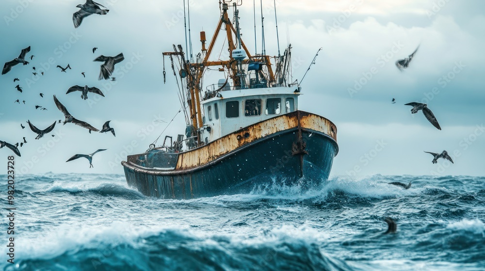 Obraz premium Return of the fishing seiner after the catch