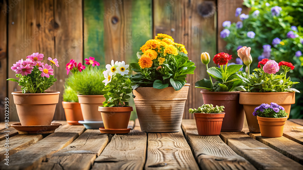 Flower pots arranged on a rustic wooden table , gardening, plants, flowers, home decor, outdoor, nature, rustic, wooden Flower pots arranged on a rustic wooden table , gardening, plants, flowers, home decor, outdoor, nature, rustic, wooden