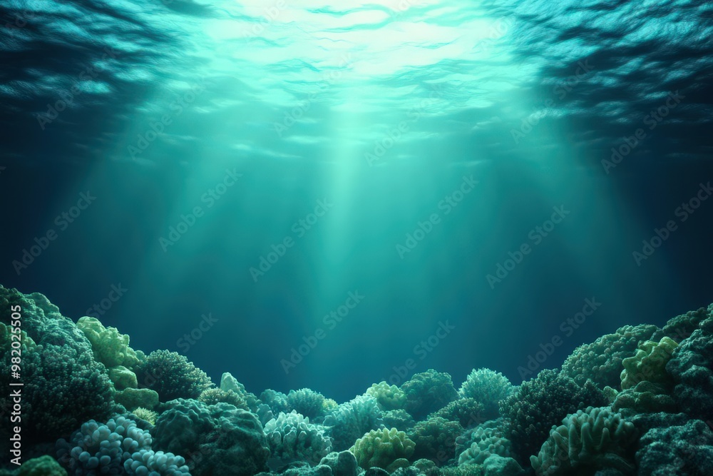 Fototapeta premium Illustrate a surreal underwater scene with marine life in multichannel support, blending depth and texture