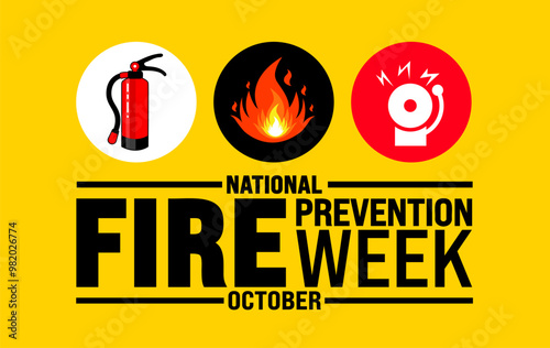 National Fire Prevention Week background or banner design template is observed every year in October. Holiday concept. Template for card, poster, placard, template. eps 10