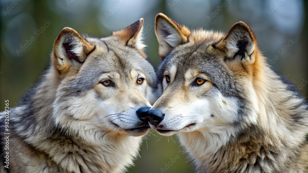 Beautiful stock photo of two wolves showing affection towards each other in the wild, wolves, love, affection, animals, nature Beautiful stock photo of two wolves showing affection towards each other in the wild, wolves, love, affection, animals, nature