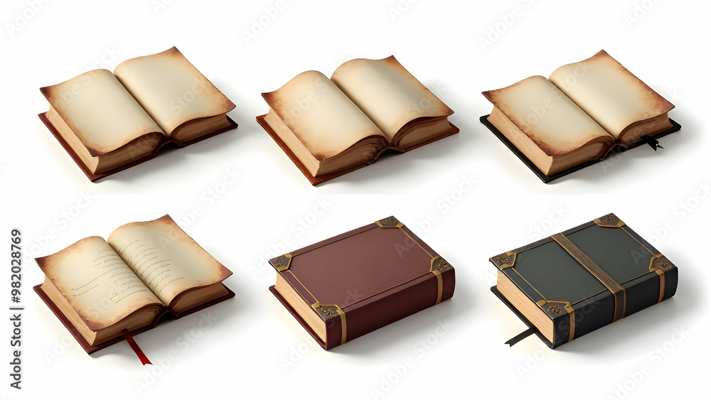 Collection of old books illustrated on white Collection of old books illustrated on white